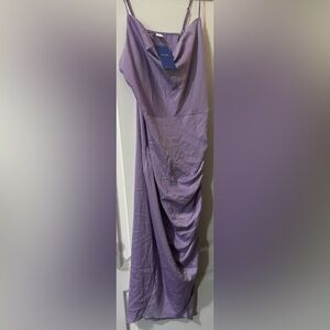 Floerns Lavendar Satin Spaghetti Strap Cowl Neck Wrap Party Cami Dress